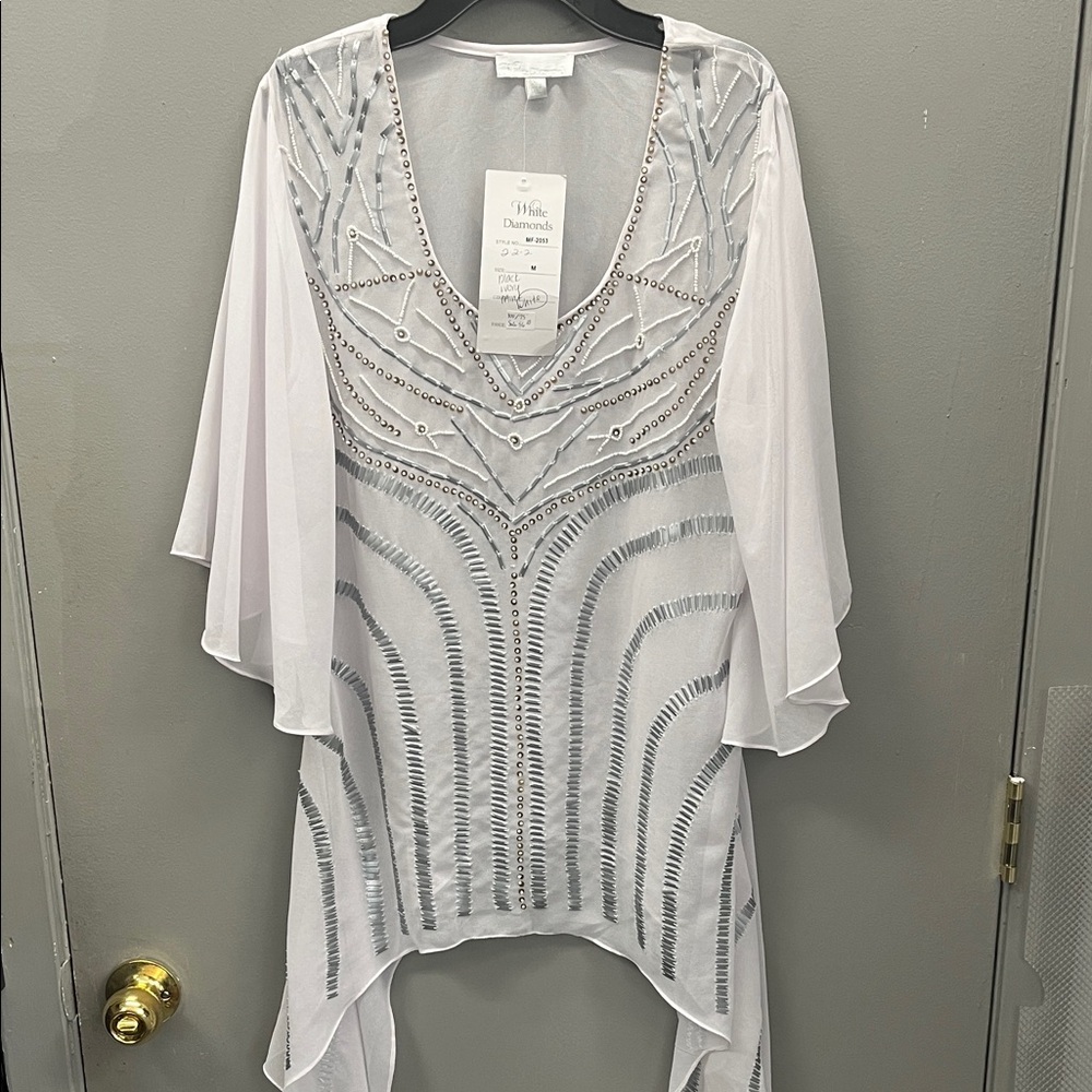 White Damsel Women's White Beaded Blouse